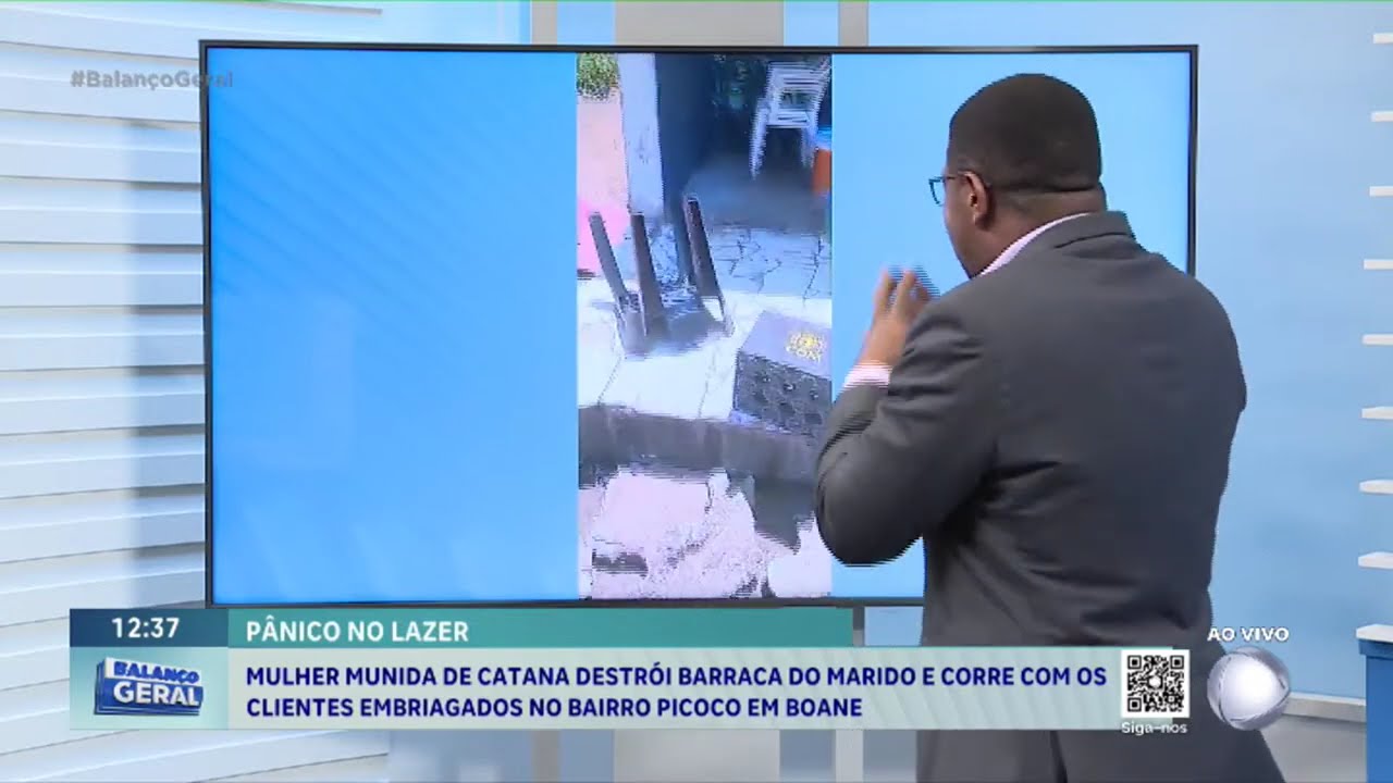 #BalançoGeral: Mulher munida de catana destrói barraca do marido e 