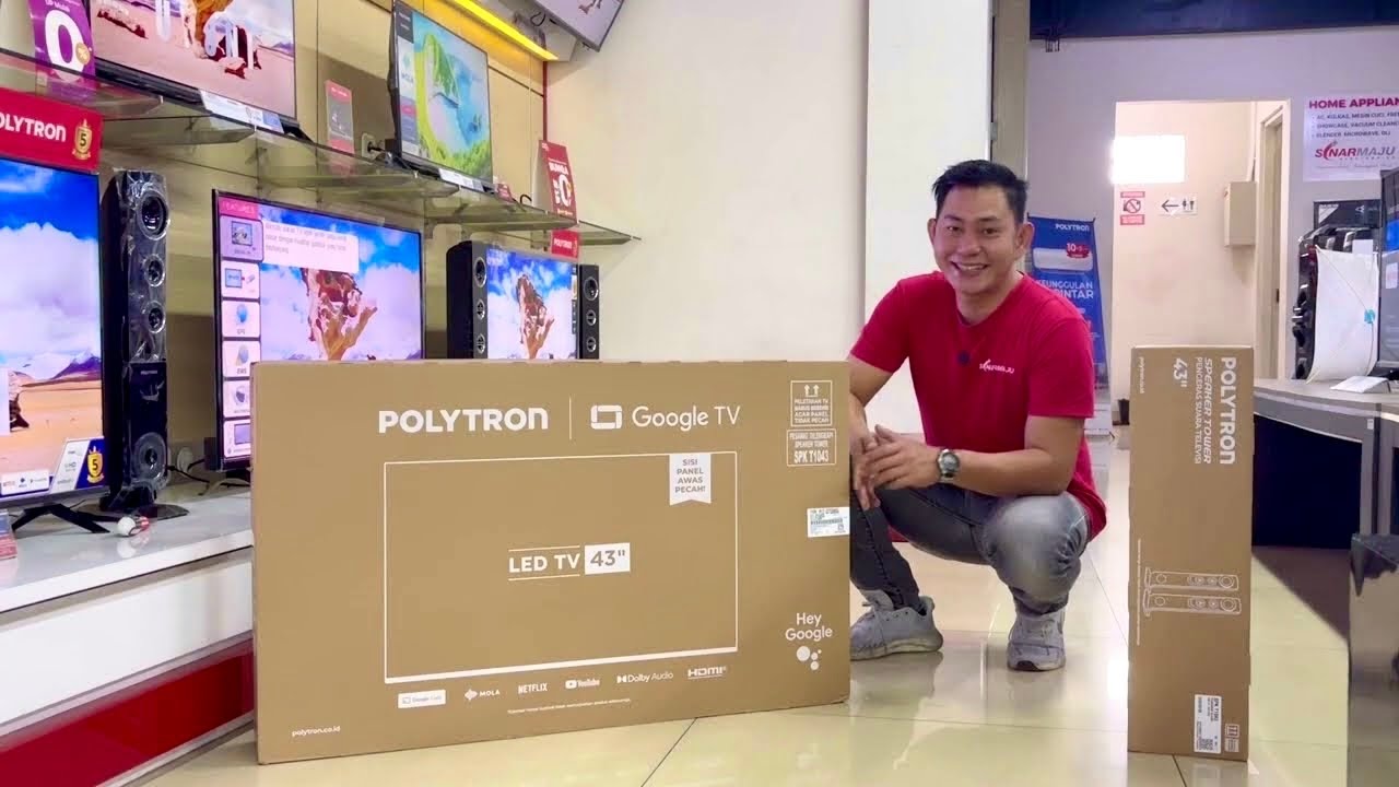SMART TV 43 INCH PLUS TOWER SPEAKER, REVIEW GOOGLE TV POLYTRON PLD 43TG5055