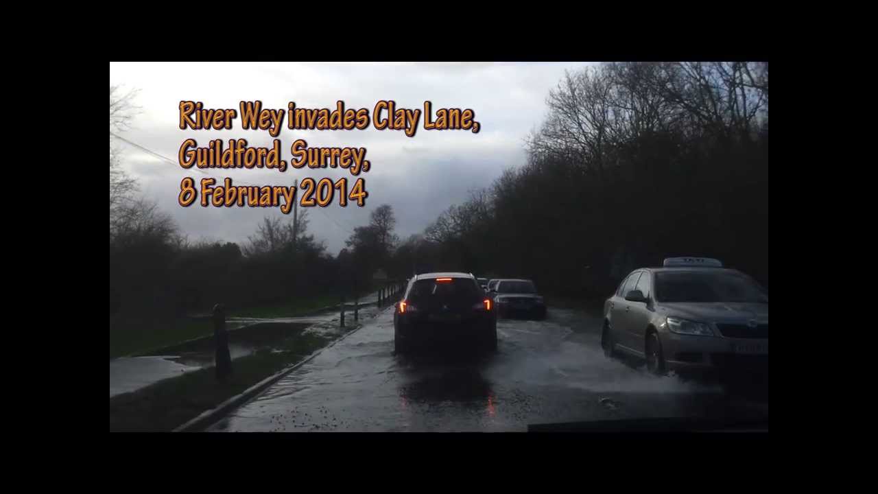 Driving through floods in Surrey