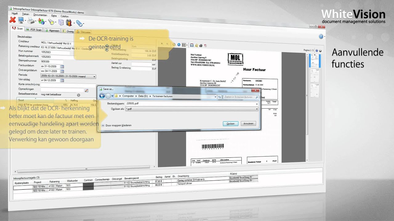 WhiteVision inkoopfacturen scannen voor BouwWorks InfraWorks en InstallWorks