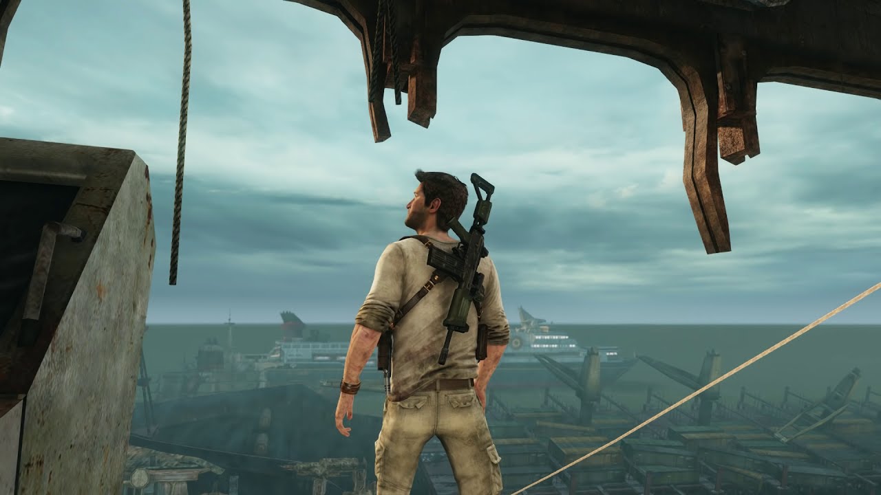 Uncharted 3 Drake's Deception Remastered - Chap 13 Rough Seas: Docks, Boat & Tidal Wave PS4 Gameplay