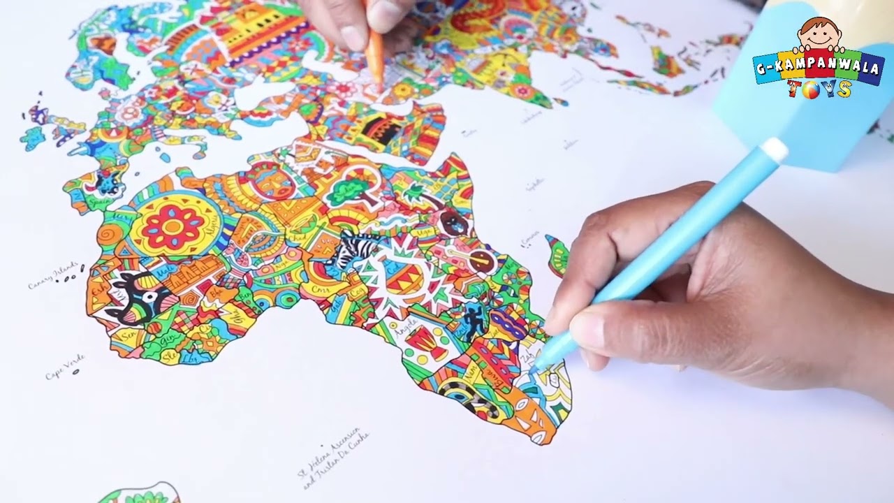 🗺 World Map Geography Colouring Adult Colouring Wall Poster