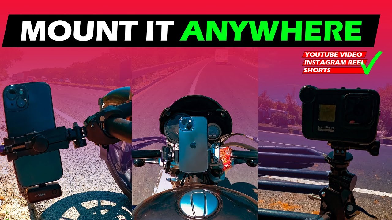 Mount Your Phone, Go Pro & Insta 360 Anywhere😍 Universal Phone & Go Pro Mount for All Bikes & Car😃