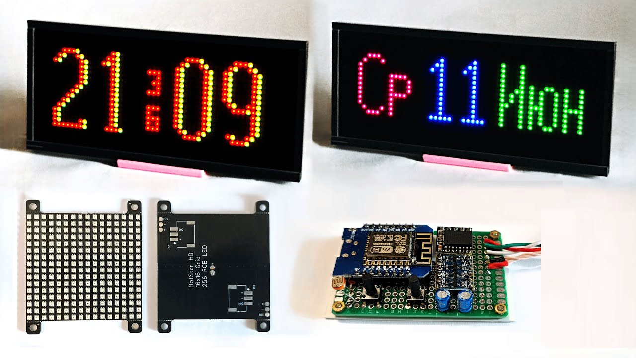 Простые настольные LED часы 2 на матрице Matrix 16х48 WS2812 SMD2020, ESP8266 Wemos D1 mini, FLProg