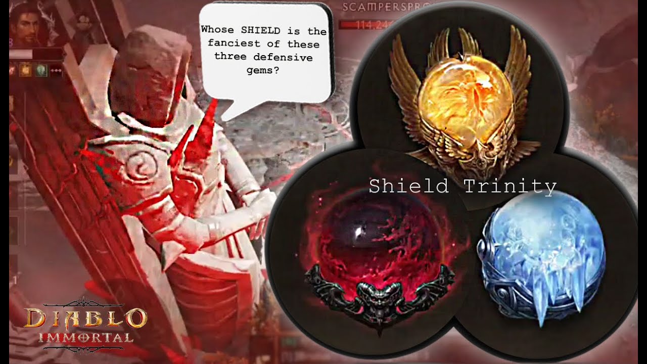 Three 5-Star Gems with Shield Effects: Phoenix Ashes, Spiteful Blood, Frozen Heart | Diablo Immortal