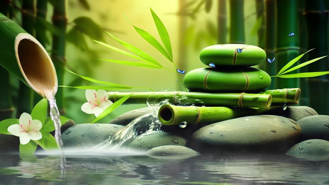 Bamboo fountain and healing piano music - relaxation music, sleep music, spa music, meditation