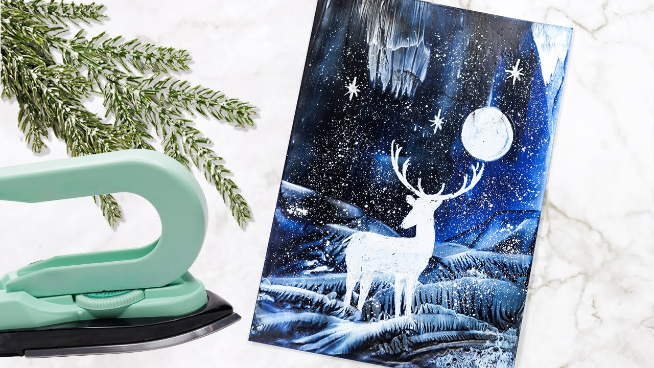 Encaustic - Hirsch in Winternacht