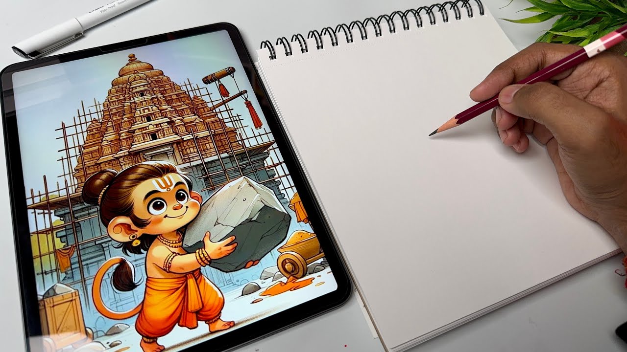 Hanuman Ji Drawing,  Ram Mandir Drawing,  Outline Tutorial 😍