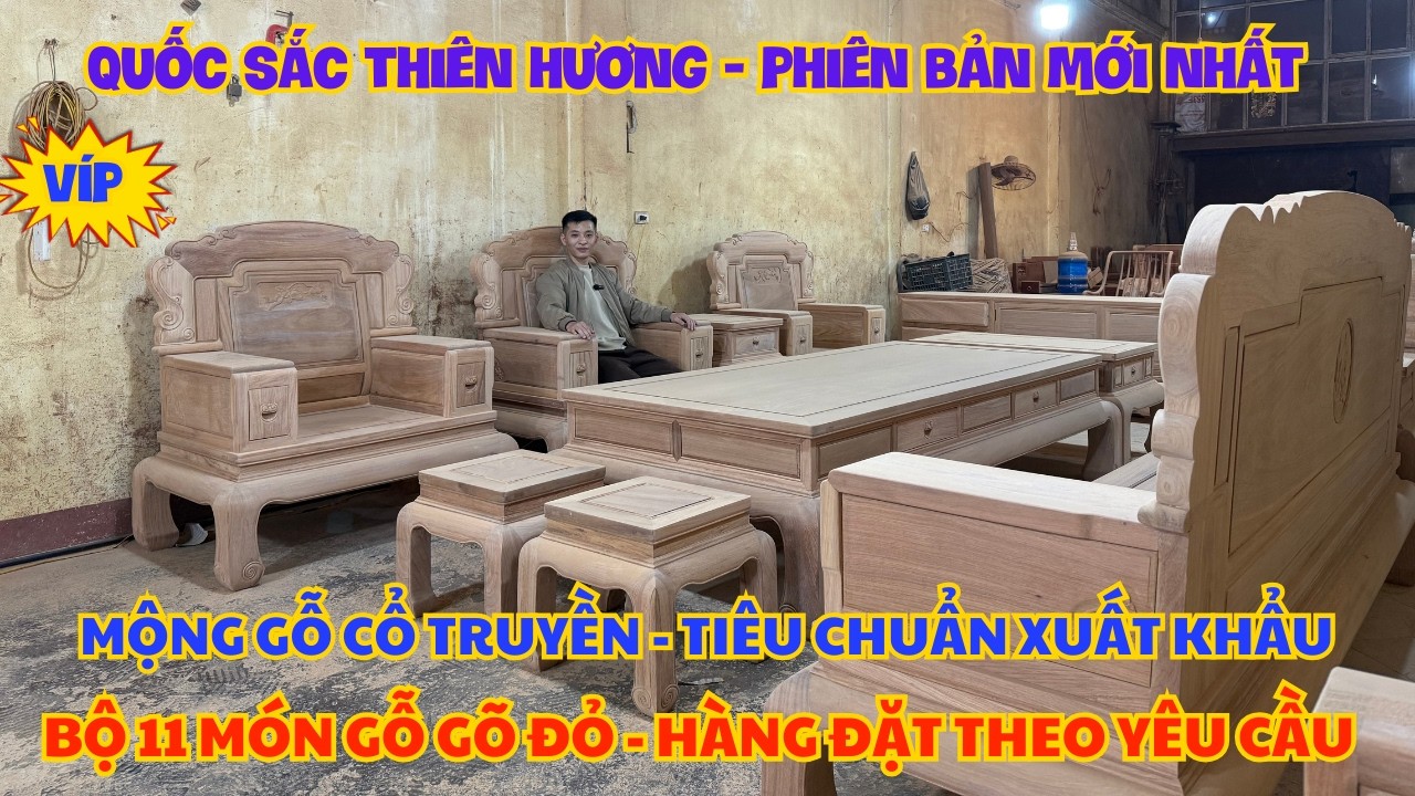 🛑 Nghiệm Thu Phần Mộc Bộ Ghế Quốc Sắc Thiên Hương 11 Món Gỗ Gõ Đỏ - Hàng Đặt A Kim - Cần Thơ