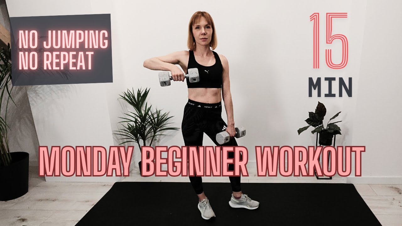 15 минут HIIT на всё тело, подходит для начинающих, без повторов, без прыжков, с гантелями