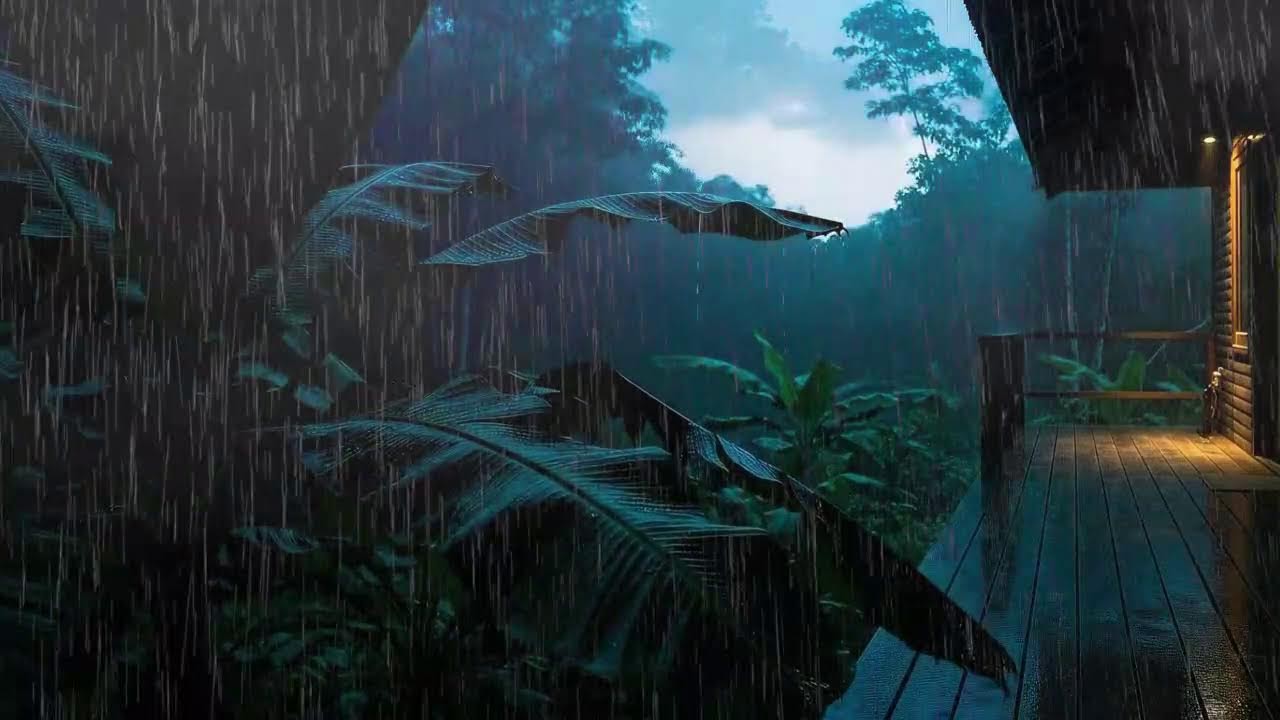 Instant Sleep with Soft Rain and Rolling Rumble at Wooden Cabin Terrace 🌧️