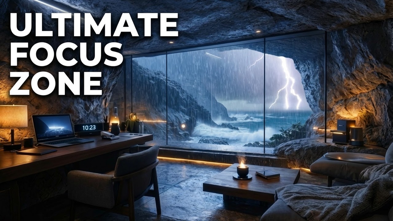 Storm Over the Ocean | Cave Study Room Ambience for Concentration & Deep Work