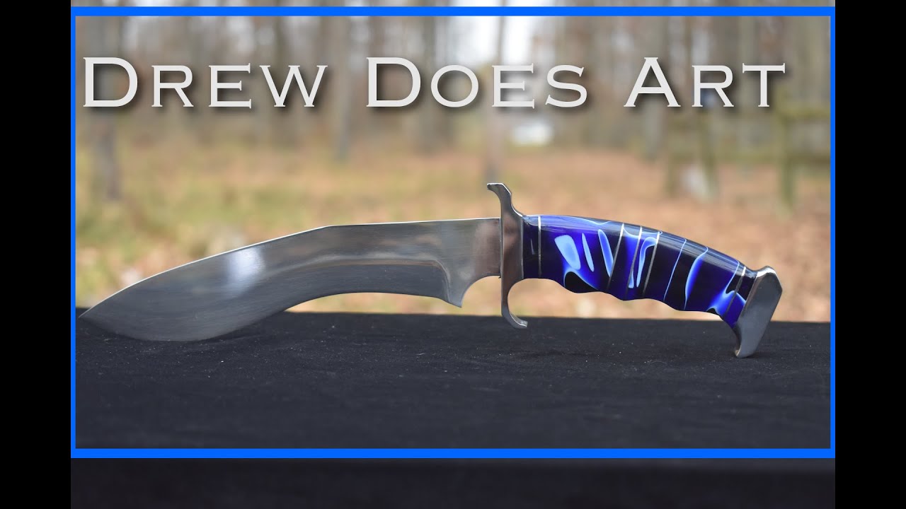 I Make a Kukri Style Knife, Bowie looking guard and pommel  Acrylic handle thru tang #Bladesmithing