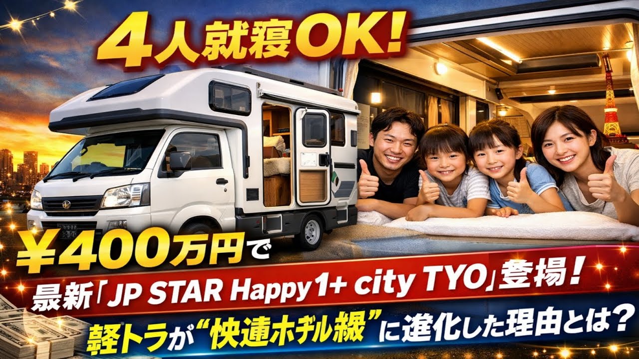 🚐✨💰400万円で4人就寝！？最新「JP STAR Happy1+ city TYO」登場！軽トラが“快適ホテル級”に進化した理由とは？