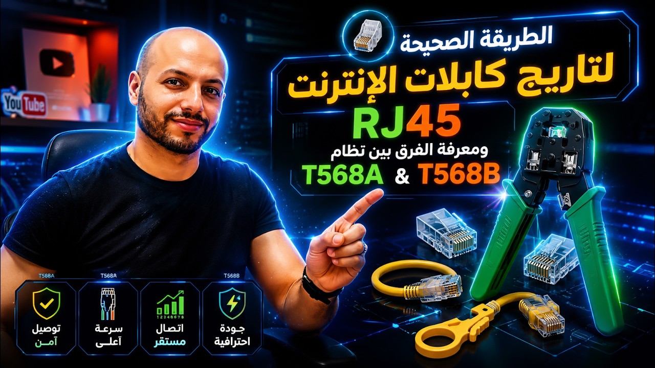 كيفية تأريج كابل الانترنت RJ45 بشكل سليم والفرق بين نظام T568A و T568B بالتفصيل