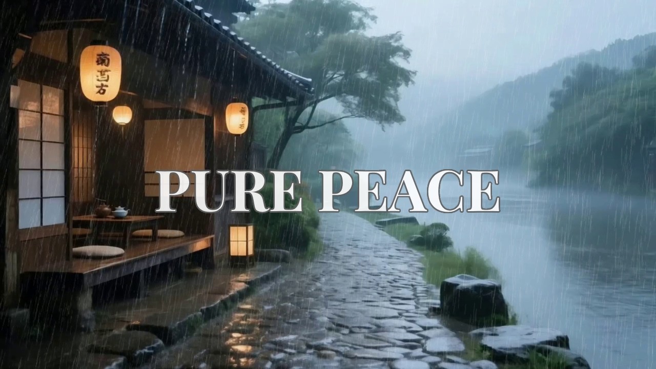 12 Hours Pure Serenity Misty Rain at a Traditional Riverside Hut for Instant Anxiety Relief Now 🌫️