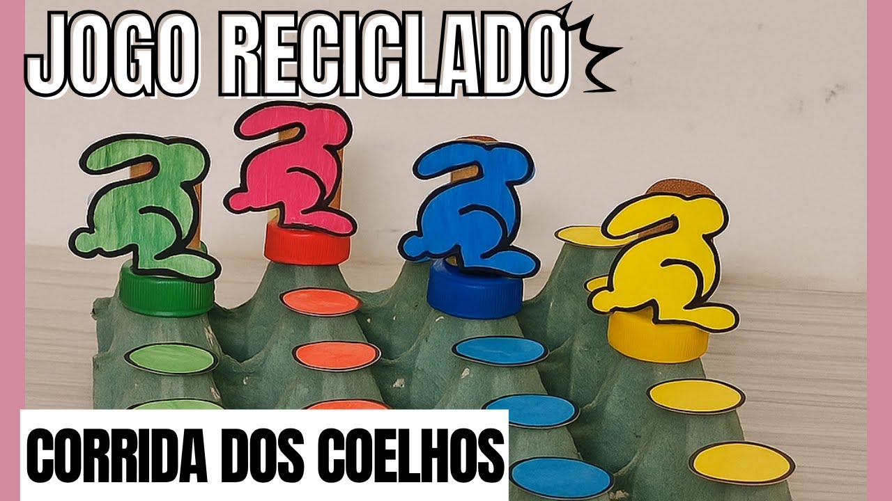 Corrida dos Coelhinhos 🐰 | Brincadeira com caixa de ovos e tampinhas recicladas | DIY
