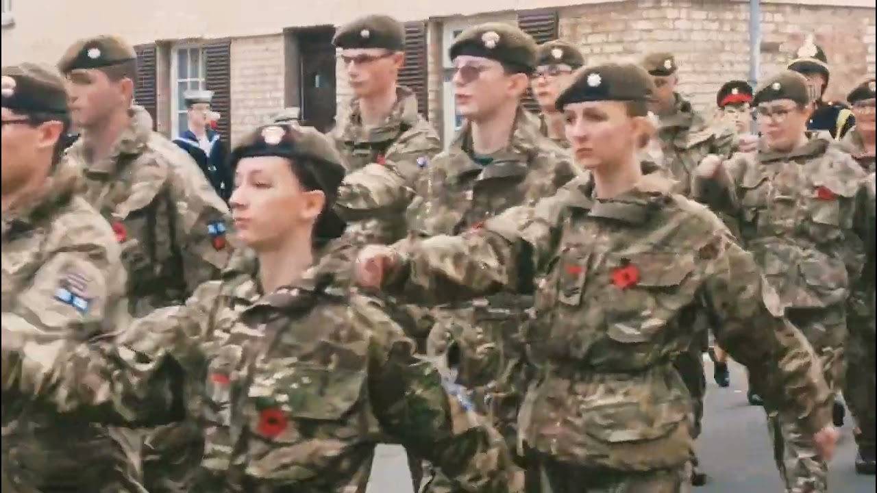 The Peterborough Highland Pipe Band leading the procession for Remembrance Sunday 