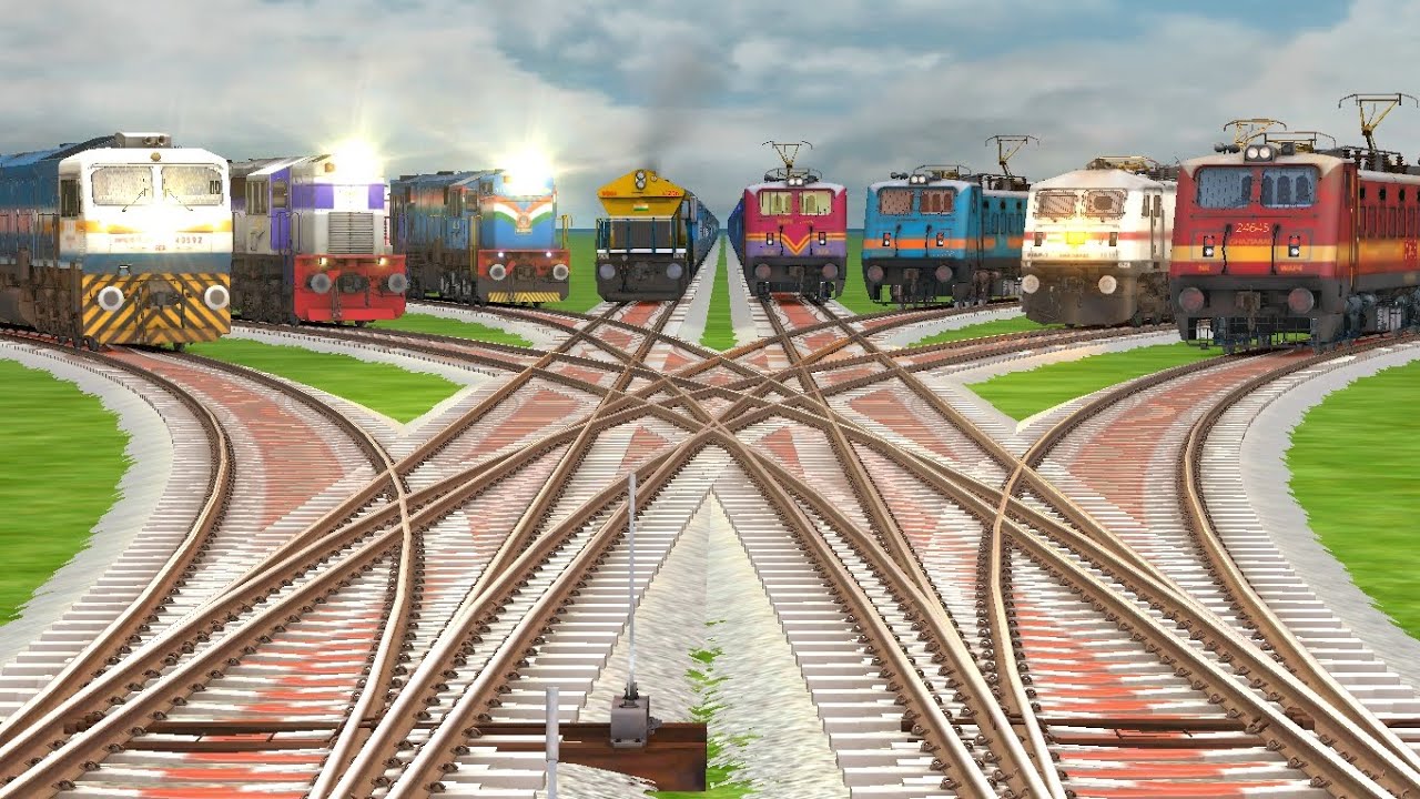 8 Trains Crossing Railwors 3 On Crazy 🤣 Bumpy Branched Daimond Track//upcoming train simulator games