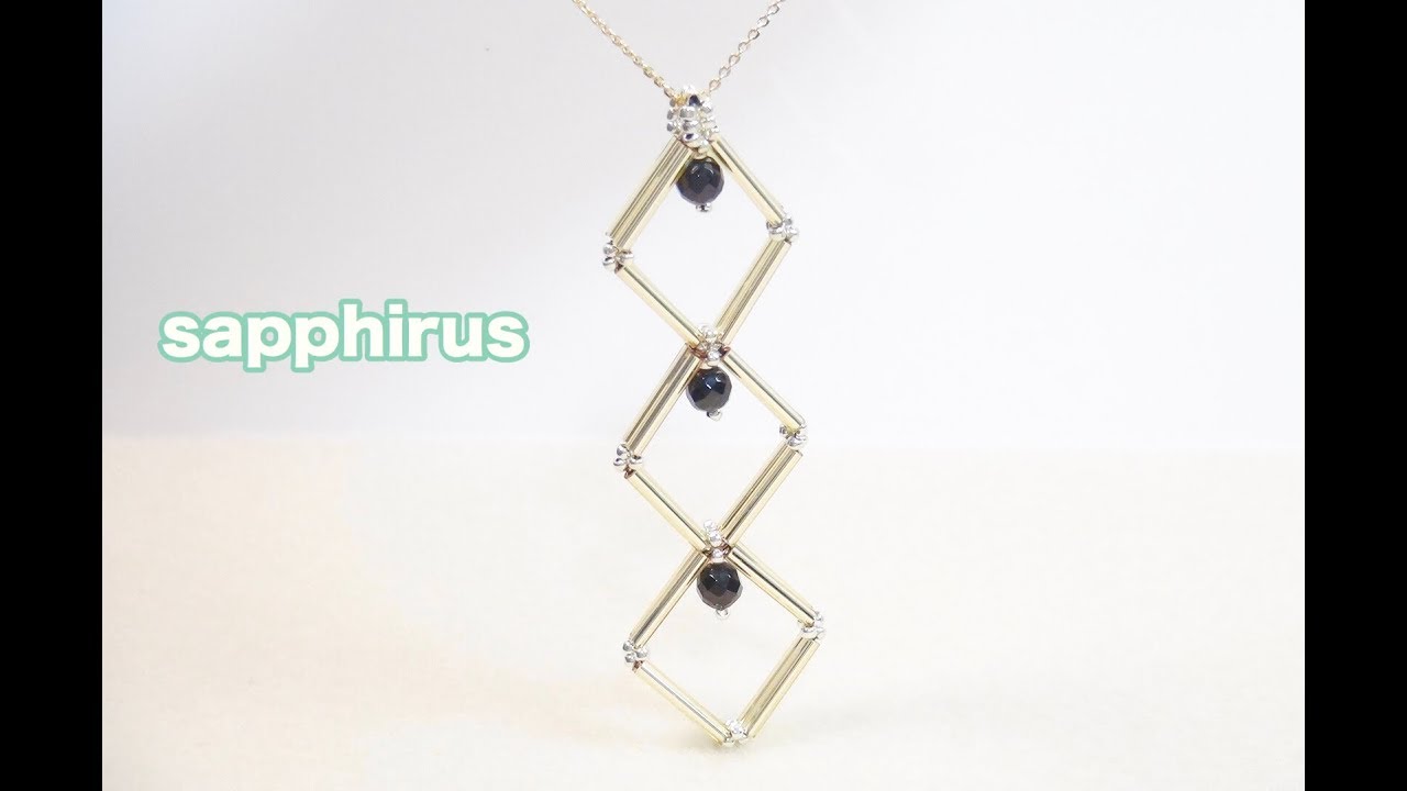 【ハンドメイド】簡単！ビーズステッチで編むペンダントトップの作り方　竹ビーズとオニキス　［Easy Tutorial］How to make a pendant necklace.