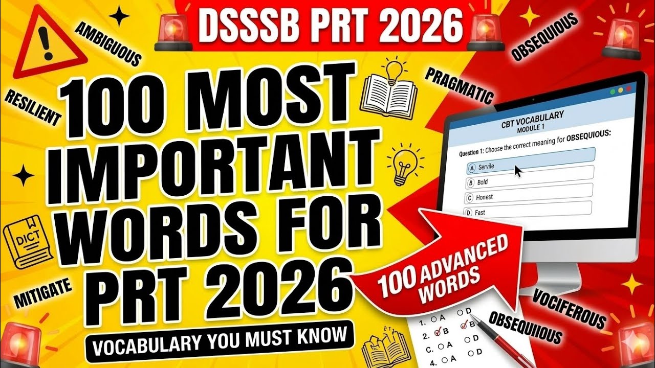DSSSB PRT 2026 English | 100 Most Important Vocabulary Words
