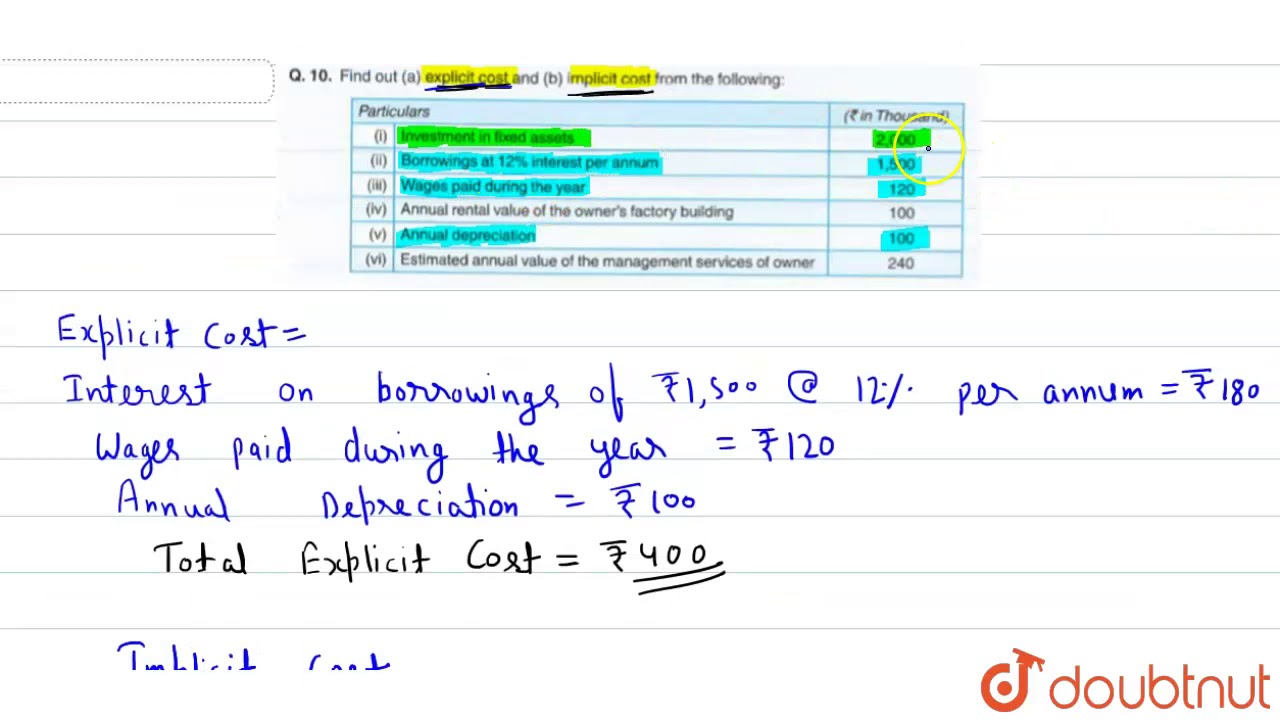 Find out(a) explicit cost and (b) implicit from the following:
