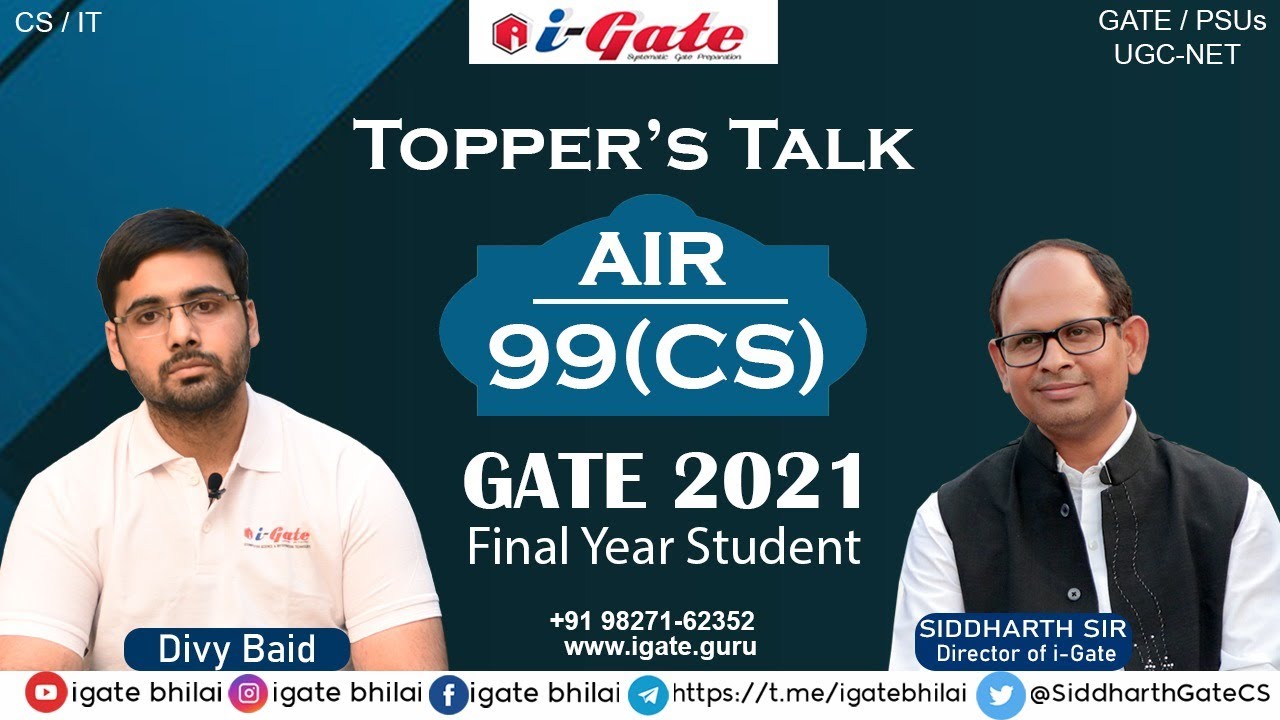 GATE 2021 Topper's | Divy Baid | AIR - 99 | CS | Final Year Student | iGate Classroom Student