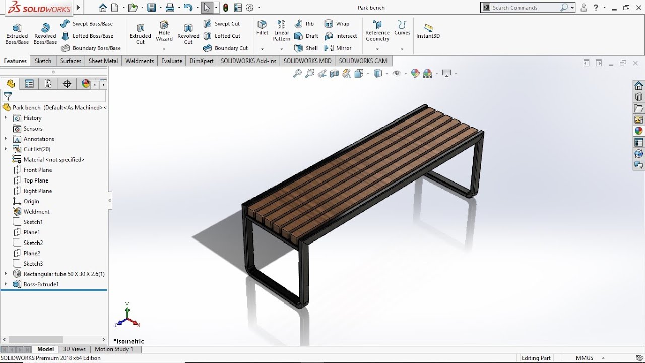 Design a Park Bench Use Solidworks