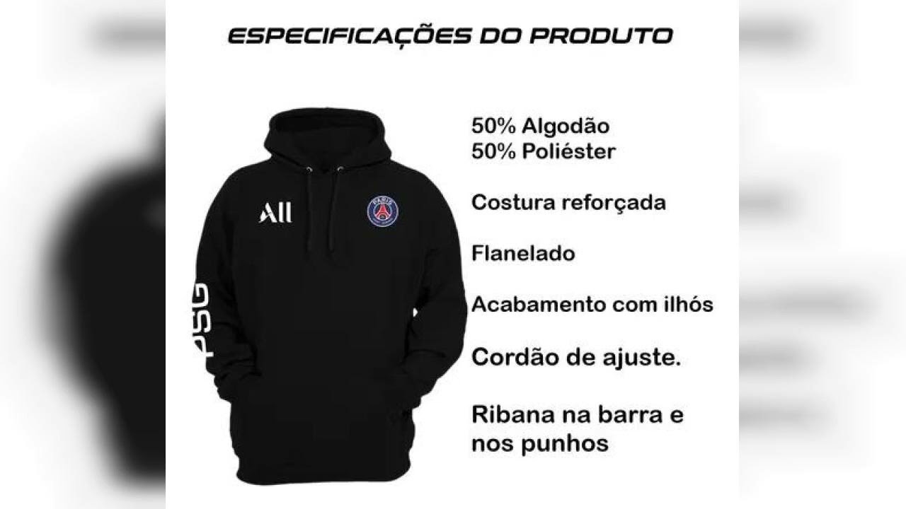 Resenha: Blusa Frio Moletom Casaco Esportivo Psg Time Infantil Preto