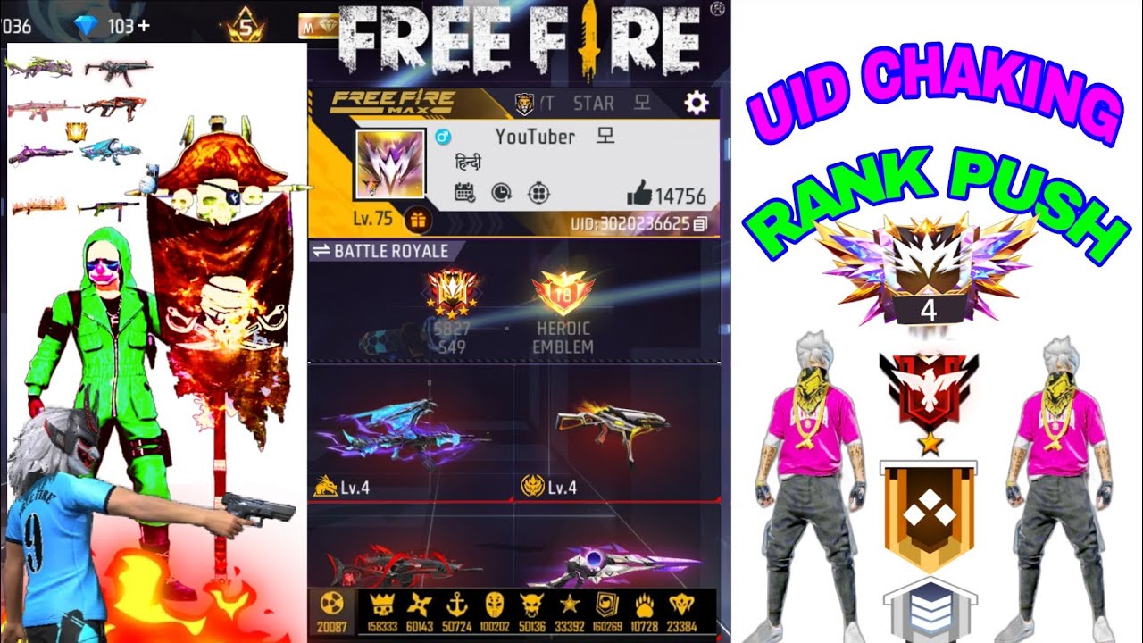 Free fire new season rank push   and UID CHAKING youtuber chora