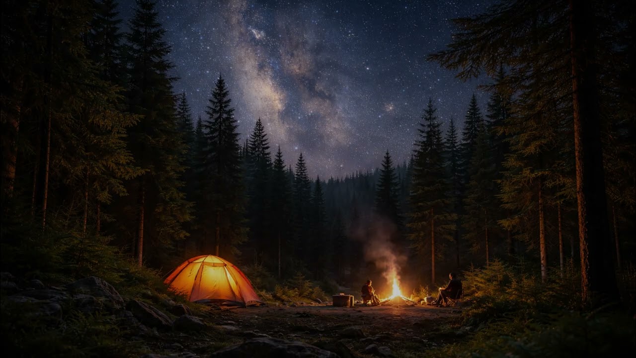 Remote Forest Bonfire Under Millions of Stars 🔥✨ | 4K Night Camping Screensaver