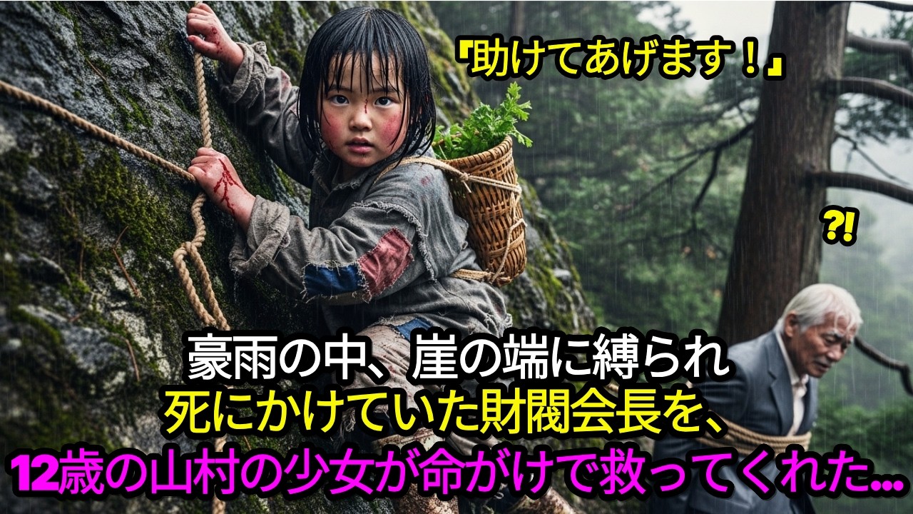 豪雨の中、崖の端に縛られ死にかけていた財閥会長を、12歳の山村の少女が命がけで救ってくれた | 老後物語 | 感動話 | 物語ラジオ | オーディオドラマ