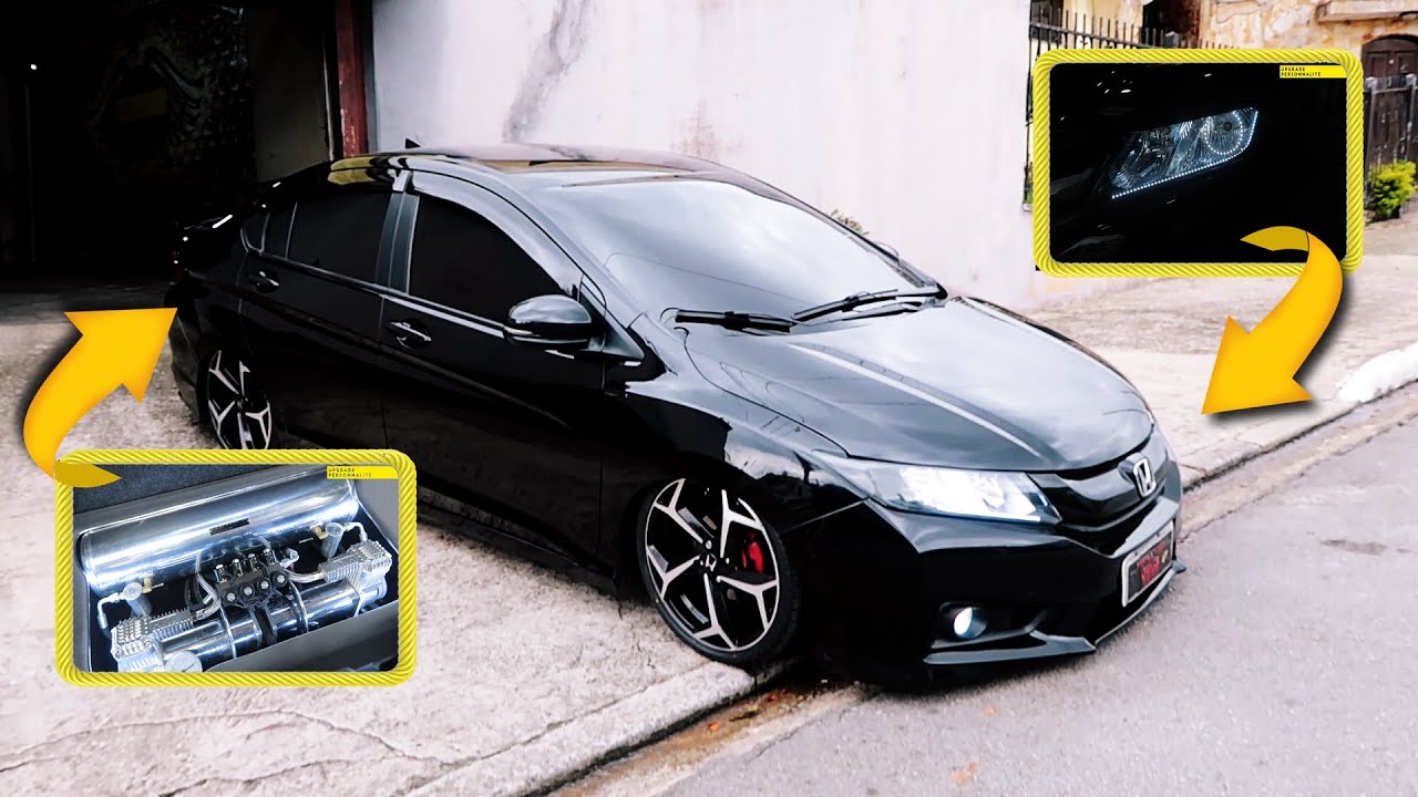 HONDA CITY BAIXO NA SUSPENSÃO A AR + MODIFICAÇÕES DE FAROIS | UPGRADE PERSONNALITÉ