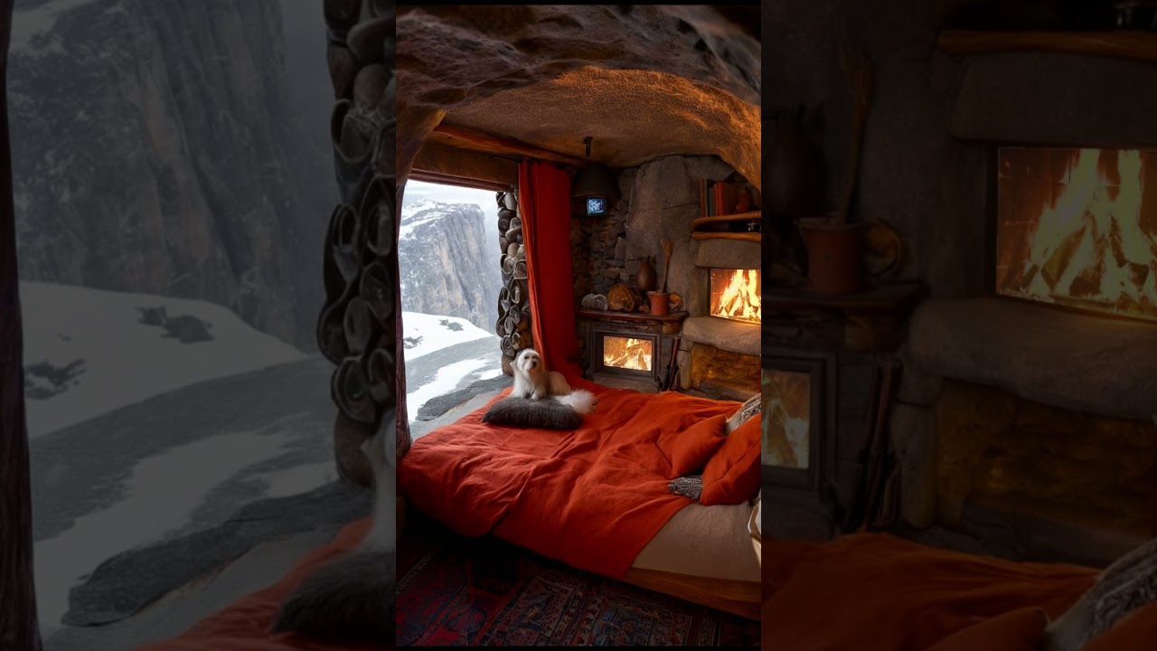 What if You Could Stay in a Cliff-Side Cave Cabin with Your Furry Friend? #relaxing #sleeping