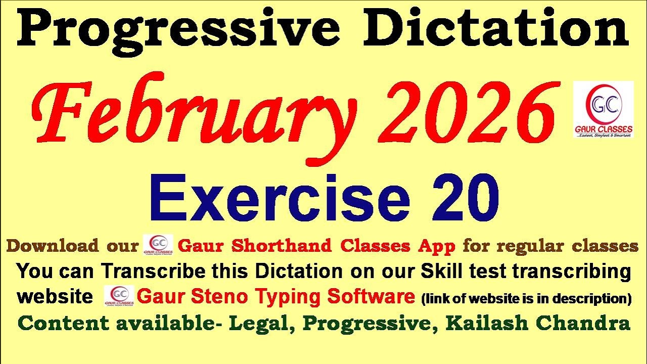 Progressive February 2026 Dictation 80 WPM 100 WPM || Gaur Shorthand Classes | SSC English Shorthand