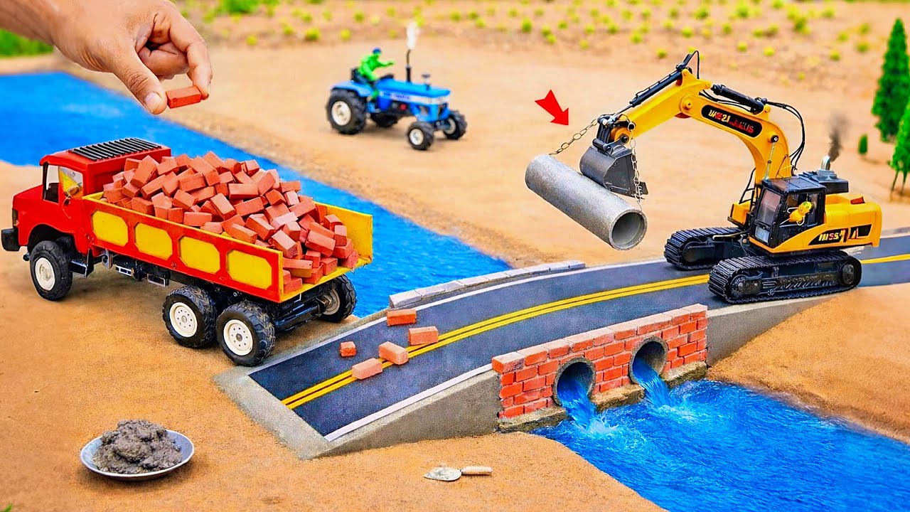 DIY Mini Truck Builds Brick & Metal Railing Bridge | Fun Construction Science Project