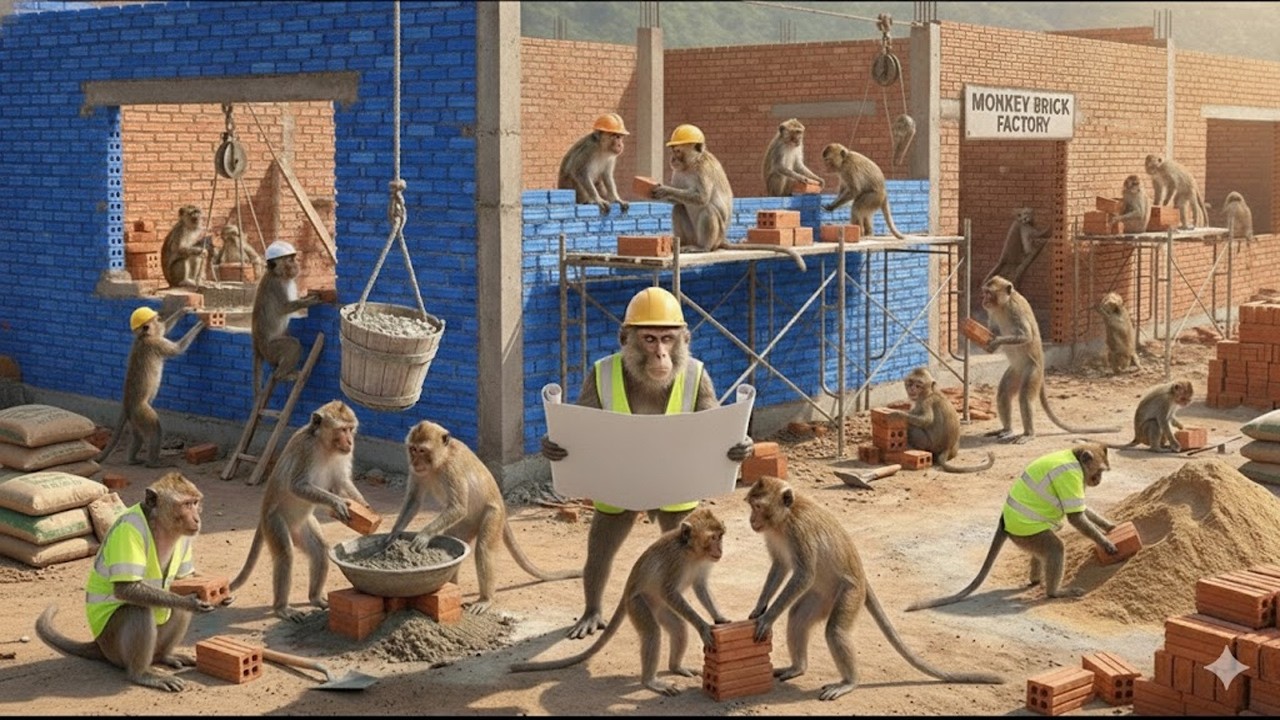 बंदरों ने मिलकर बांस से घर बनाया। | The monkeys worked together to build a house out of bamboo #06
