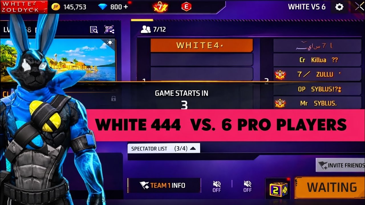 WHITE 444 😱 vs 6 PRO PLAYERS | Custom Match Full Highlights | Free Fire