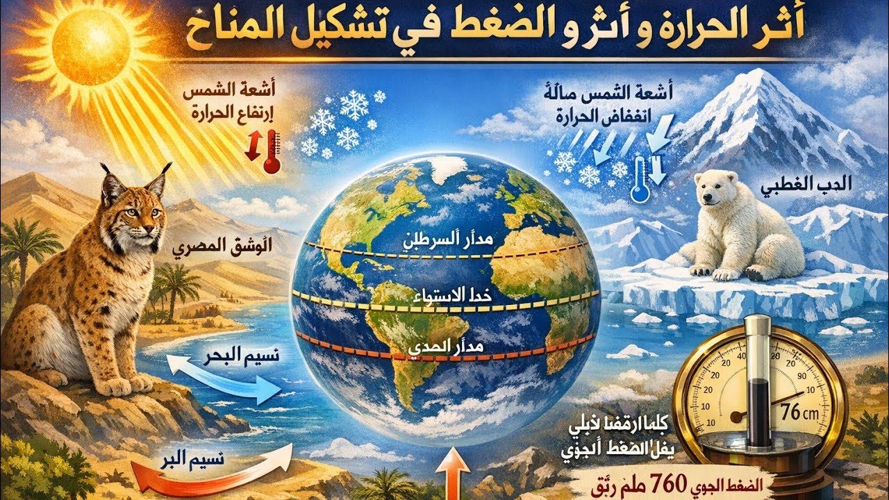شرح درس أثر الحرارة و الضغط فى تشكيل المناخ علوم 2 إعدادى الترم الثانى 2026