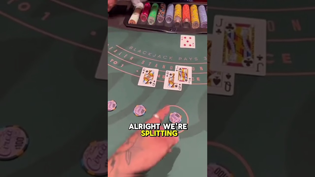 Insane blackjack player splits queens four times!😱 