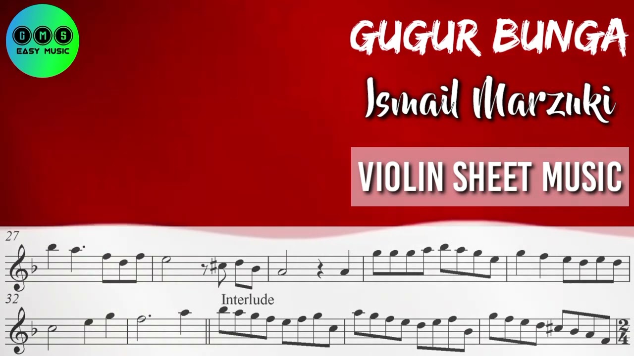 Karaoke || Gugur Bunga - Ismail Marzuki || Violin Sheet Music