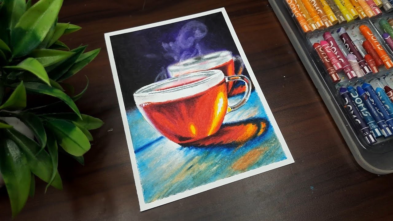 Oil pastel drawing ☕️ Drawing still life tea cup 😍 How to draw realistic tea cup