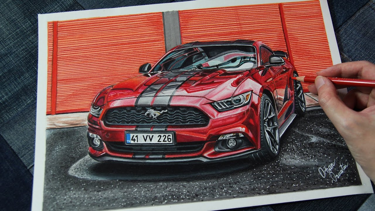 FORD MUSTANG Ruby Red | Realistic Car Drawing