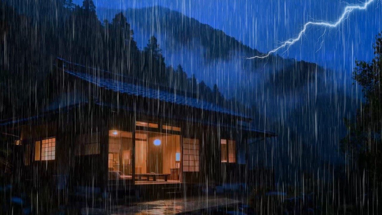Rainstorm Sounds in a Misty Mountain Hamlet for Peaceful Sleep | Heavy Rain and Soft Thunder
