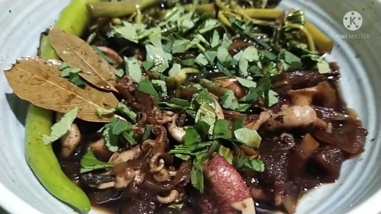 Easy Cooking Adobong Pusit wth Kangkong,.pangmalakasang adobo.