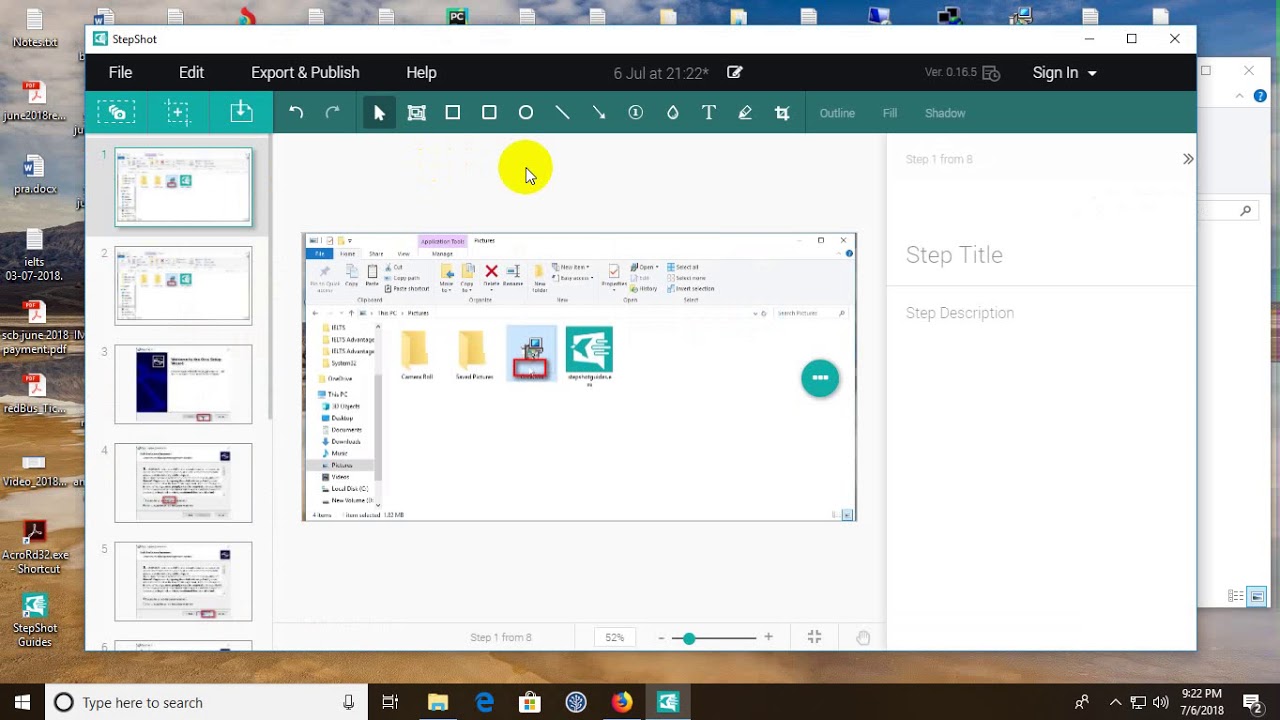 StepShot for capturing screens as a document