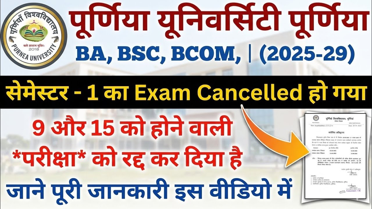 Purnea University UG 1st Semester Exam Postponed 2026 | New Exam Date Out | Full Details