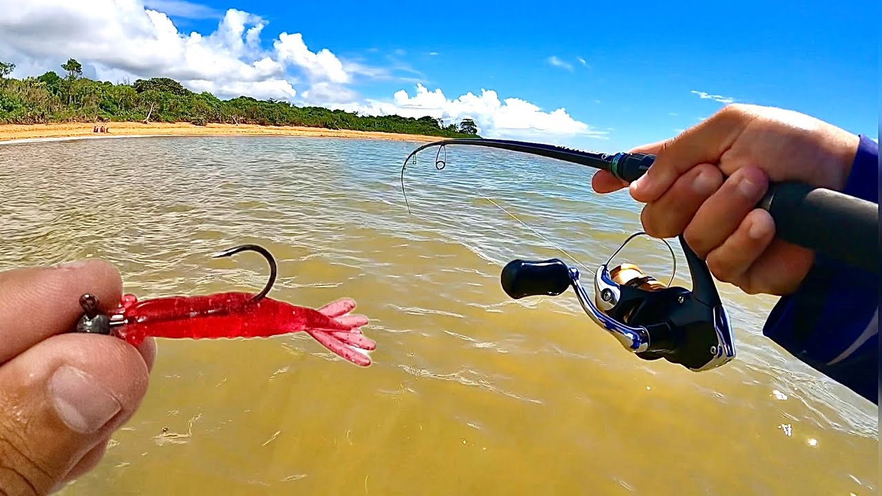 ROBALO NA BEIRA DA PRAIA COM MICRO CAMAR&Atilde;O ARTIFICIAL!!! Pescaria.