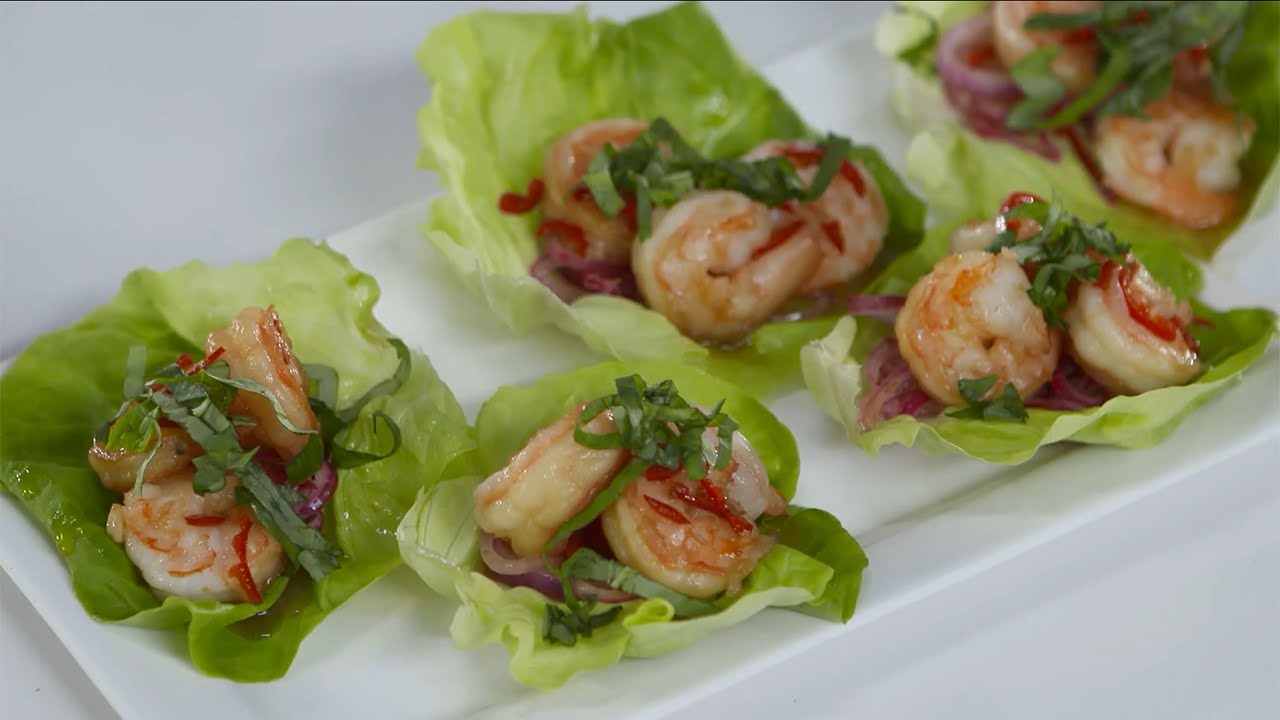 Garnalen met karamelsaus en citrusdressing - Allerhande