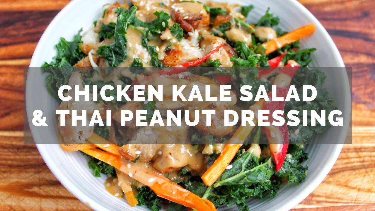 Chicken Kale Salad & Spicy Thai Peanut Dressing